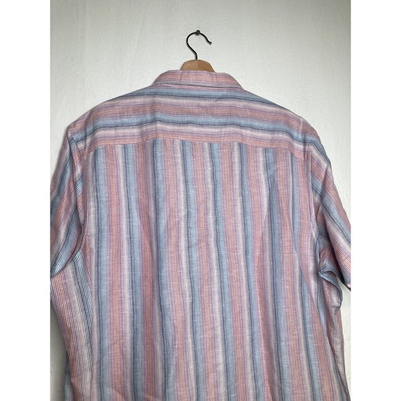 Perry Ellis Mens Short Sleeve Button up Shirt XXL Green and White linen casual - Picture 4 of 9